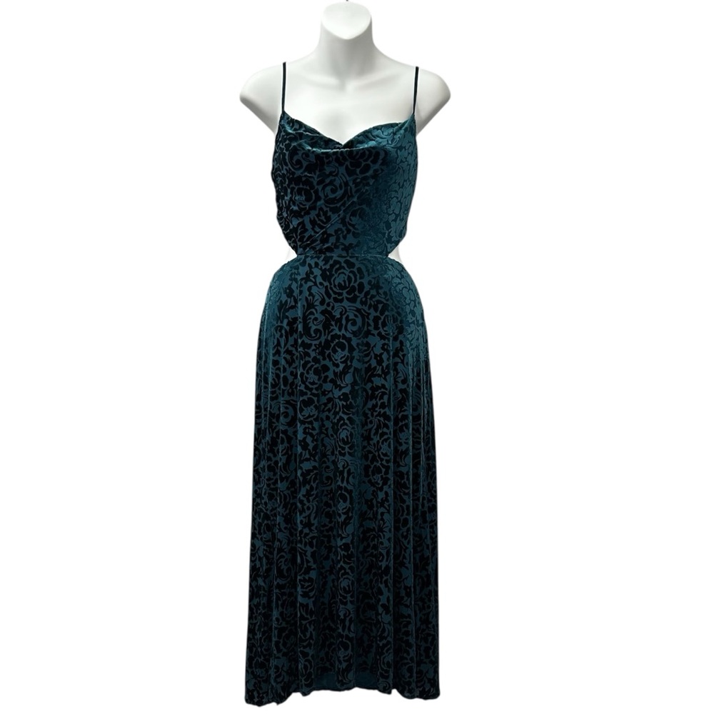 Vici Priana Velvet Burnout Midi Dress Teal Cutout Tie Back Women’s Size Small